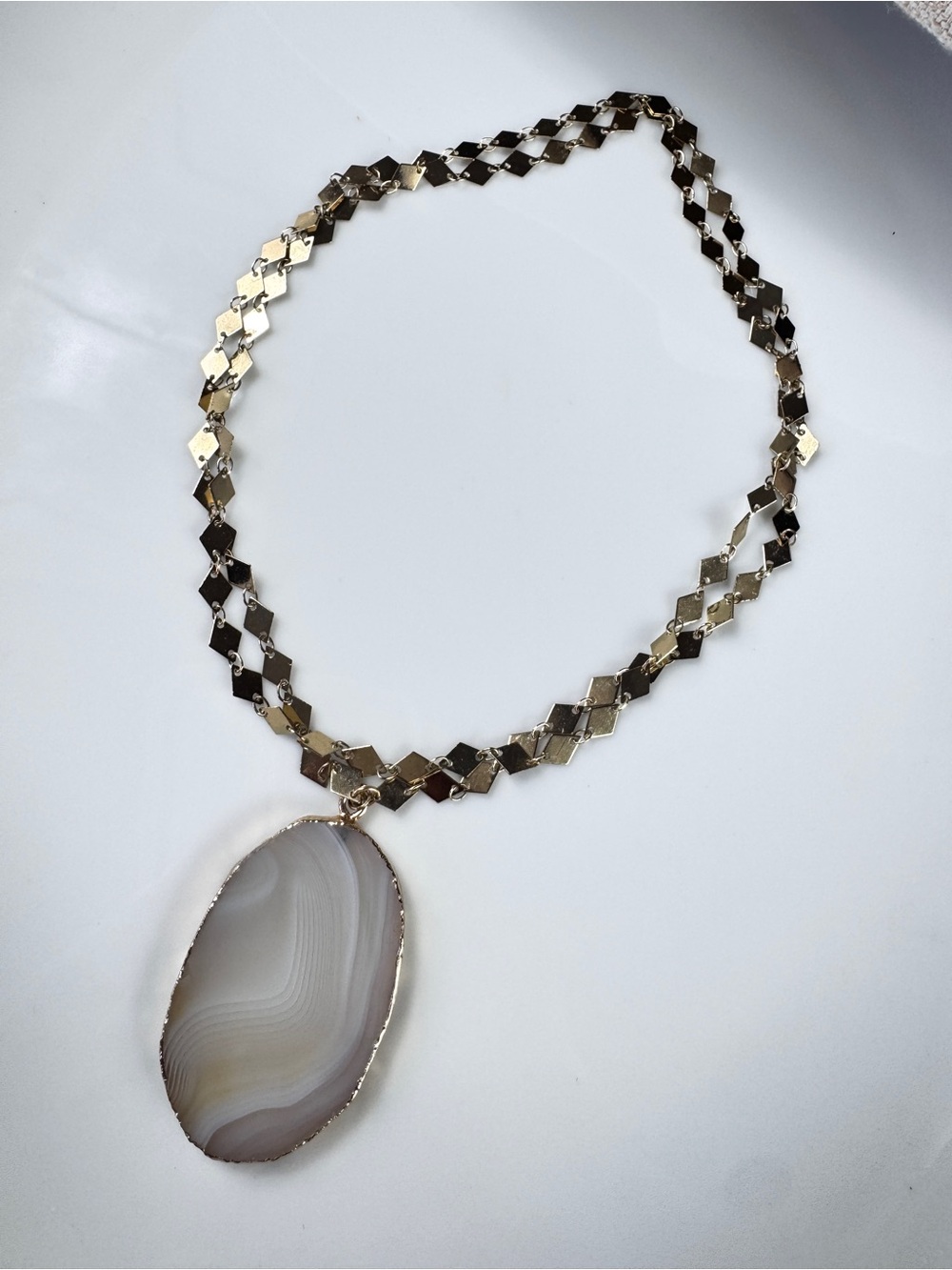 Natural Agate Stone Gold Diamond Link Chain